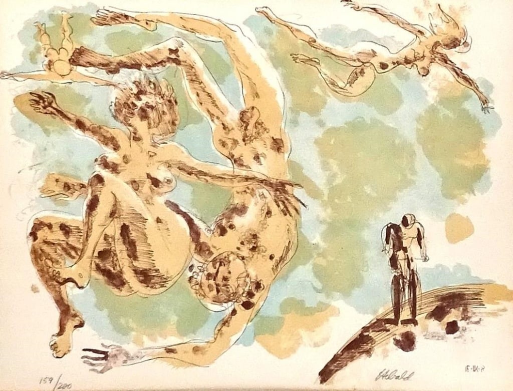 Milton Hebald (1917-2015) Lithograph: Milton Hebald, United States (1917-2015) lithograph "Floating Nudes". Signed and dated lower right, numbered 159/200. Wear on frame, otherwise in good condition. Measures(sight) 17" x 22" Frame measur