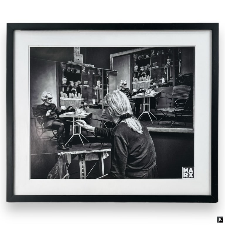 Andy Marx (20C) Framed Photographic Print: Photographic print titled “Boulangerie” by Andy Marx. Framed and matted under glass. Good condition.Sight size: approx. 16" H x 20" WFramed size: approx. 21 1/2" H x 25 3/4" WKeywords: Andy