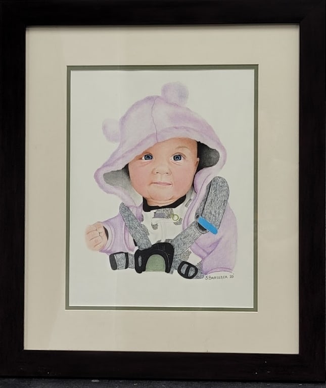 S. Brassner Pastel on Paper; Portrait: S. Brassner Pastel on Paper; Portrait. Portrair of a baby 2020. Size: 19.25"h x 16.25"w; framed: 21.75"h x 18.75"w. Signed lower right. KEYWORDS: David Sharir, Virgin's Garden, Limited Edition