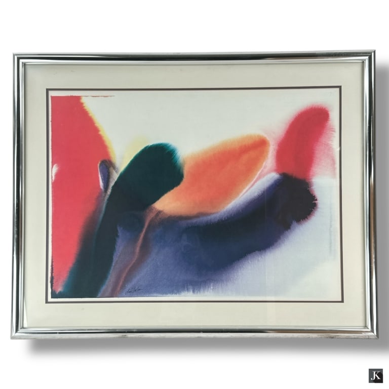 Paul Jenkins Color Print "Abstract": Paul Jenkins, American (1923 - 2012) Color Print "Abstract". Signed in print. Framed, matted and presented under glass screen. Good condition. Measures 22" x 30-1/4" (sight), frame measures 29-3/4" x