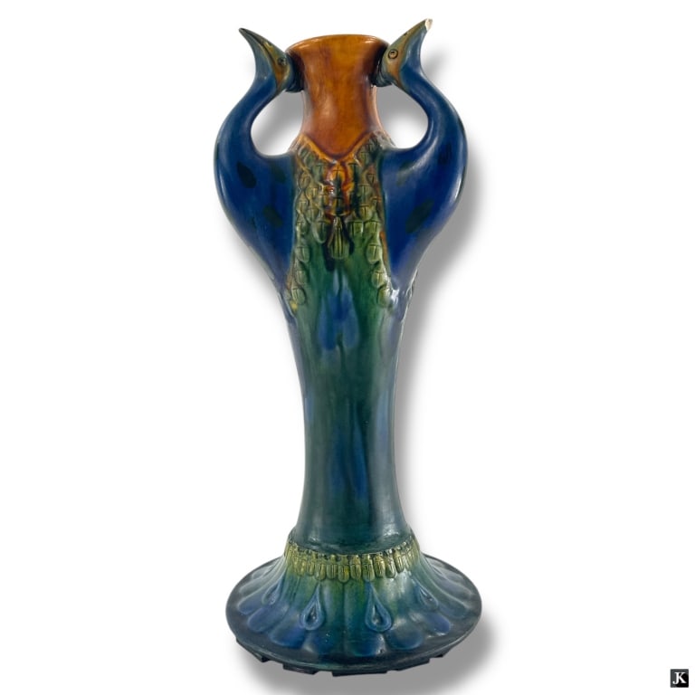 Decorative Art Nouveau Style Ceramic Peacock Vase (1 of 4)