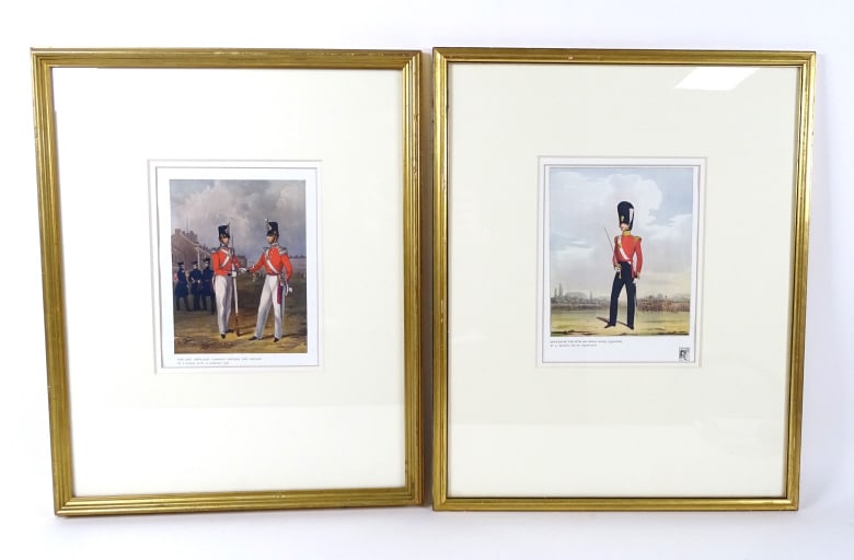 Two (2) Framed Military Prints: Two (2) Framed Military Prints. "The Hon. Artillery Company Officer and Private by J Harris after H Martens 1848" and "Officer of the 87th (or Royal Irish) Fusiliers, c1833, by L. Mansion and St.