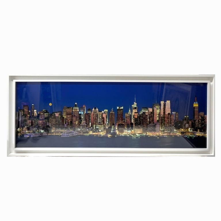 Artist Unknown New York Photography: Artist Unknown New York Photography Framed In White Modern Frame. Minor wear on frame, otherwise in good condition. Total Framed Measures 21 inches high x 54 inches wide. FW