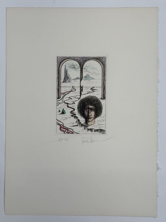 Ivan Dobroruka (1934-2001) AP Hand Colored Etching: Ivan Dobroruka, Czech (1934-2001) artist proof hand colored etching. Signed lower right and numbered AP V/VI. Minor wear along the edges of the paper, otherwise in good condition. Paper measures 15" x