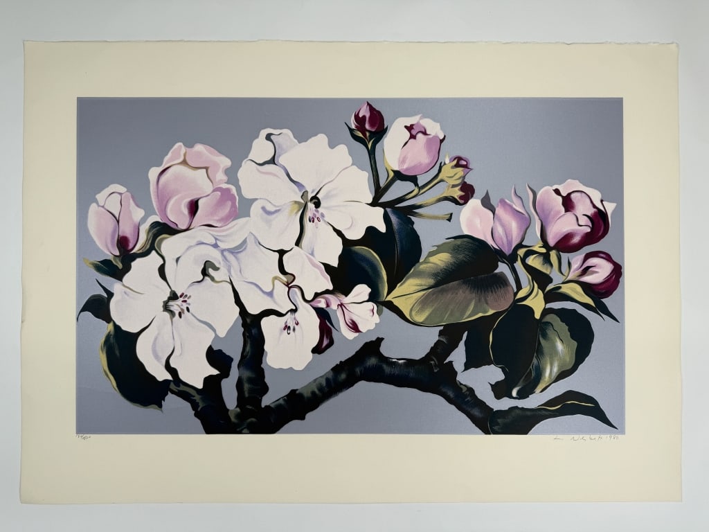 Lowell Blair Nesbitt (1933-1993) Signed Serigraph: Lowell Blair Nesbitt, American (1933-1993) signed serigraph "Apple Blossoms". Signed and dated 1980 lower right, numbered 184/200 lower left. Minor wear around the edges of the work, otherwise in good