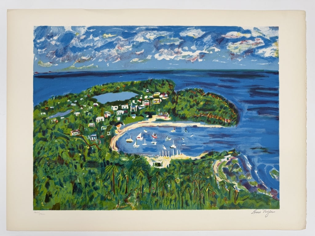 Louis Nizer (1902-1944) Signed Lithograph: Louis Nizer, American (1902-1944) signed lithograph "Puerto Rico". Signed lower right and numbered 260/300 lower left. Minor wear and slight discoloration around the border of the work, otherwise in