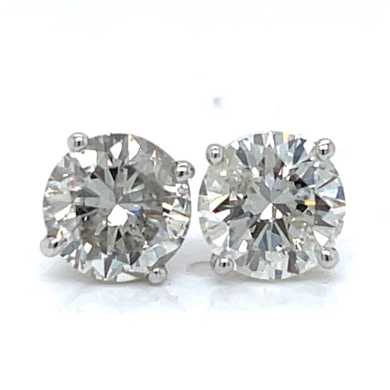 14K White Gold 4.46 Ct. Diamond Stud Earrings: Item # 13280 Category Earrings 14K White Gold 4.46 Ct. Diamond Stud Earrings Weighing 3.0 grams Set with 2.27 Ct. & 2.19 Ct. Diamonds I Color, I2 Clarity Studs