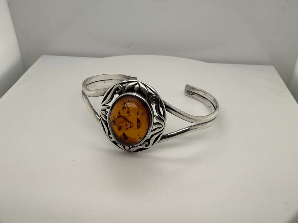 Vintage 925 Sterling Silver Gemstone Cuff Bracelet (1 of 6)