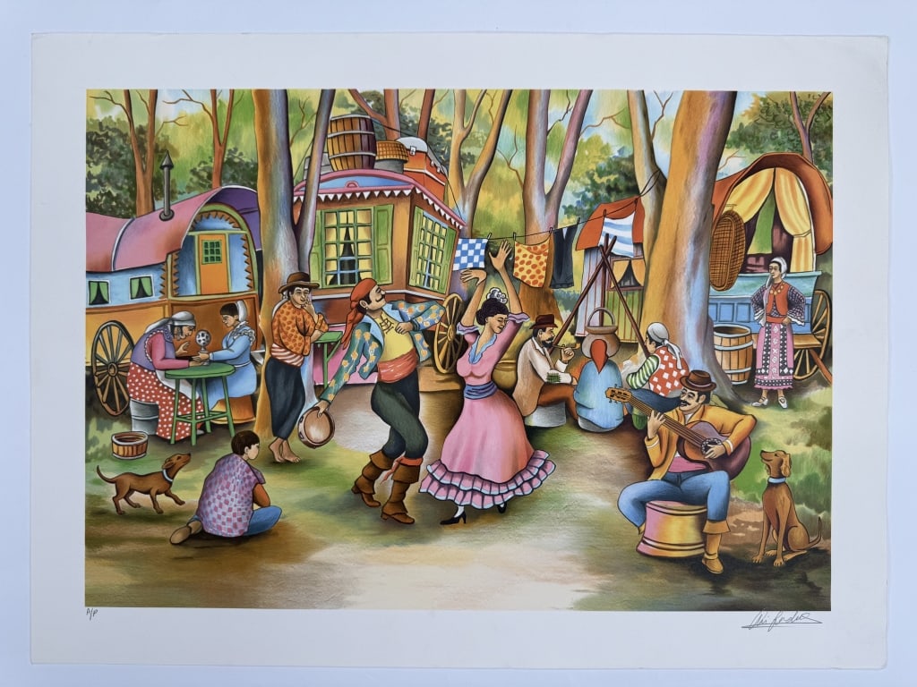 Ari Gradus (b. 1943) AP Signed Lithograph: Ari Gradus, Israeli (b. 1943) artist proof signed lithograph "Gypsy Fever". Signed lower right and 'A.P' written lower left. Unnumbered. Minor wear along the edges of the work, otherwise in good