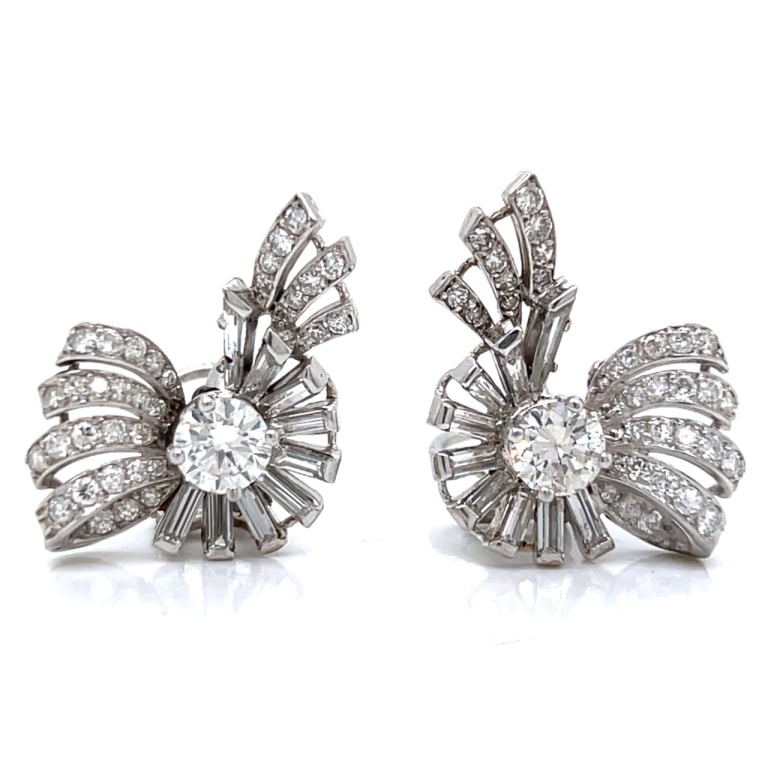 Art Deco Platinum 3.90 Ct. Diamond Earrings (1 of 3)
