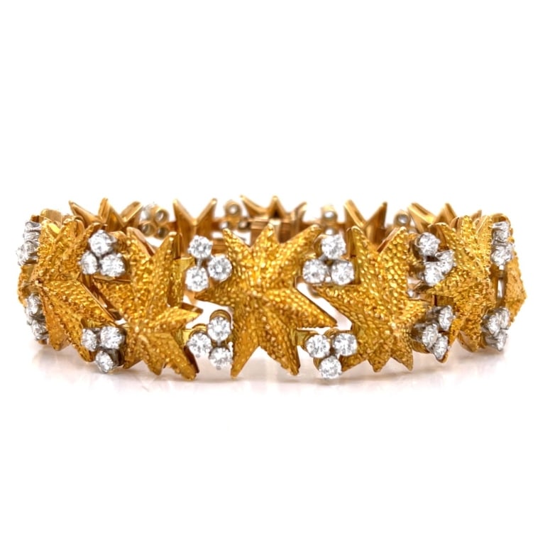 1960’s 18K Yellow Gold 8.50 Ct. Diamond Bracelet: Item # 12954 Category Bracelets 1960’s 18K Yellow Gold 8.50 Ct. Diamond Bracelet Weighing 82.0 grams Set with 72 Diamonds weighing app. 8.50 Ct. F-G Color, VVS-VS Clarity 7.25 x 0.75 inches