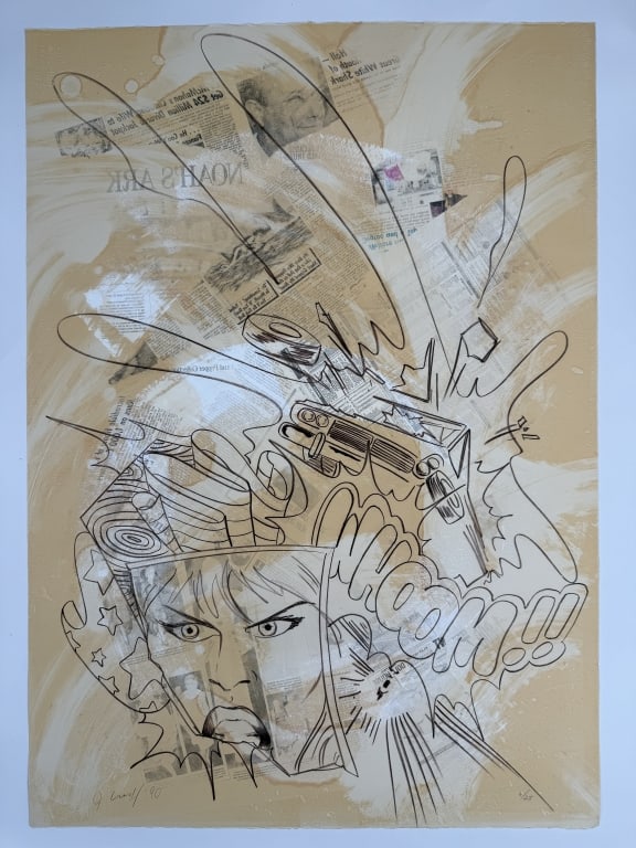 John 'Crash' Matos (b. 1961) Signed Serigraph: John 'Crash' Matos, American (b.1961) signed serigraph "WHOOM!!". Signed and dated '90 lower left, numbered 6/25 lower right. Minor wear along the edges of the work, otherwise in good condition.