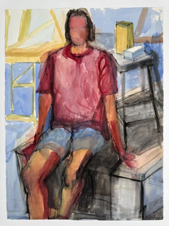 Artist Unknown Watercolor/Paper: Artist unknown water color on paper contemporary expressionist portrait of a person. Unsigned. Minor wear along the edges of the work, otherwise in good condition. Measures 29 3/4" x 22 1/4"