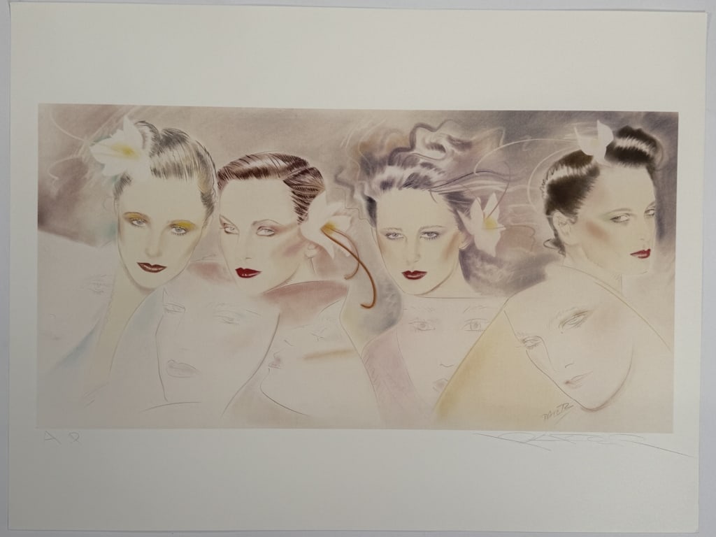 Pater Sato (1945-1994) AP Signed Lithograph: Pater Sato, Japanese (1945-1994) artist proof signed lithograph "Faces". Signed lower right and 'AP' written lower left. In good condition. Measures 19" x 25"