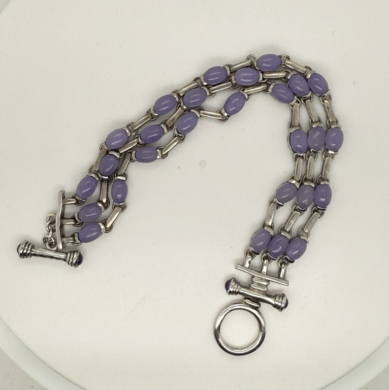 925 Sterling Silver 3 Row Gemstone Bracelet (1 of 4)