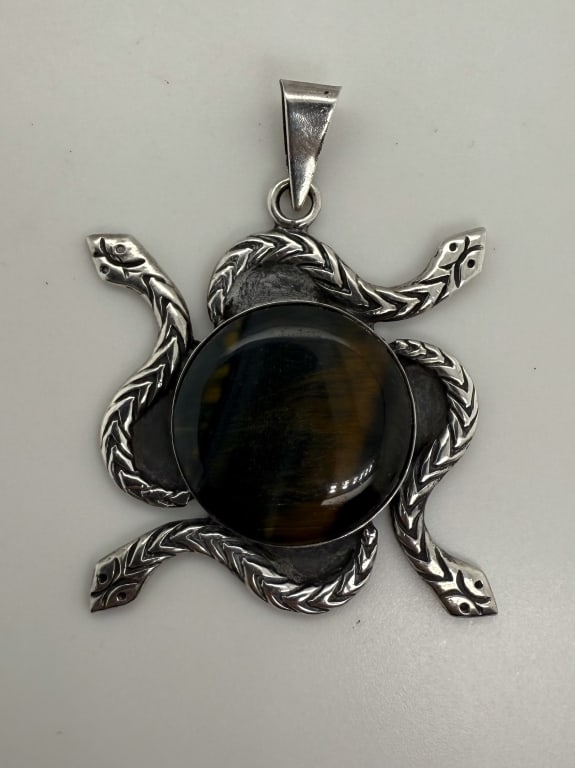 Mexican 925 Sterling Silver Snake Gemstone Pendant (1 of 4)