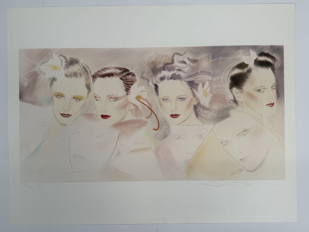 Pater Sato (1945-1994) AP Signed Lithograph: Pater Sato, Japanese (1945-1994) artist proof signed lithograph "Faces". Signed lower right and 'AP' written lower left. In good condition. Measures 19" x 25"