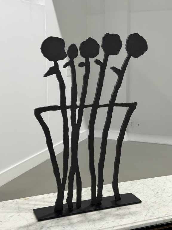 Donald Baechler Black Flowers, edition 25/25: Donald Baechler Black Flowers, edition 25/25, 2019 Shaped, oxidized aluminum mounted to aluminum base with black powder coat26 x 16 1/2 x 3 1/2 in. (66 x 41.9 x 8.9 cm) BAEC00012 Black powder-coated a