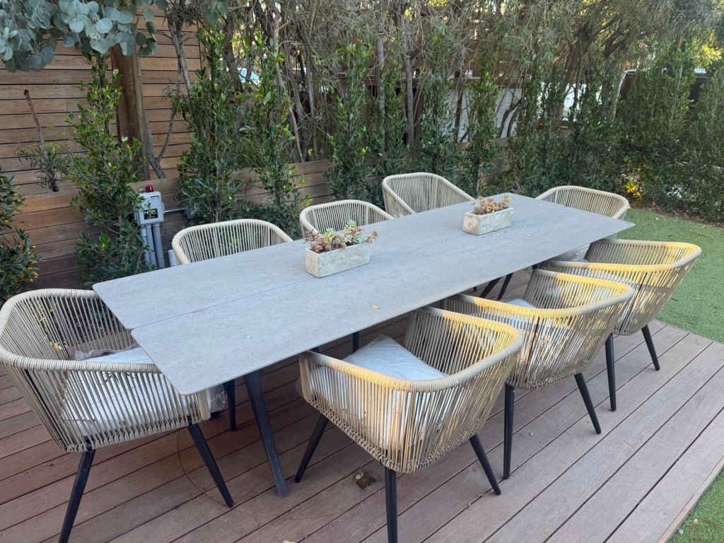 Stone top dining table with 8 new chairs (1 of 4)