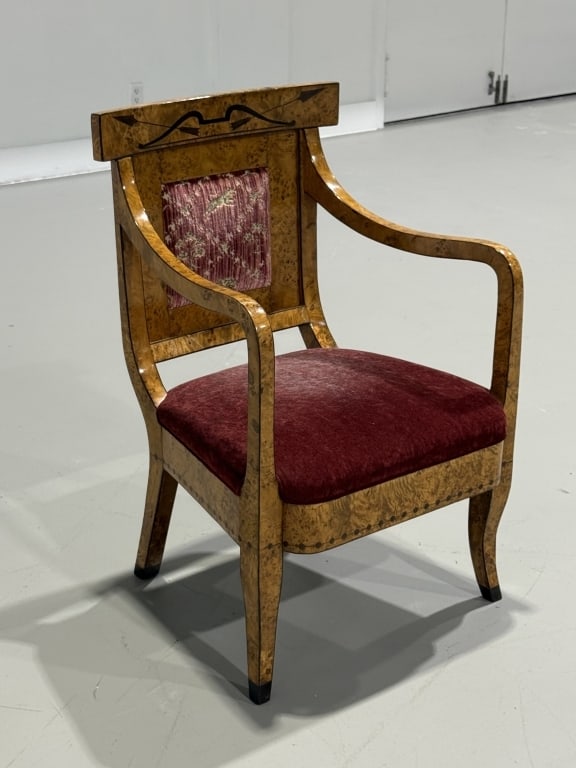 French Or Russian Neoclassical Style Burl Wood: French Or Russian Neoclassical Style Burl Wood French Or Russian Neoclassical Style Burl Wood Chair. 36 inches high x 23 inches wide x 21 inches deep