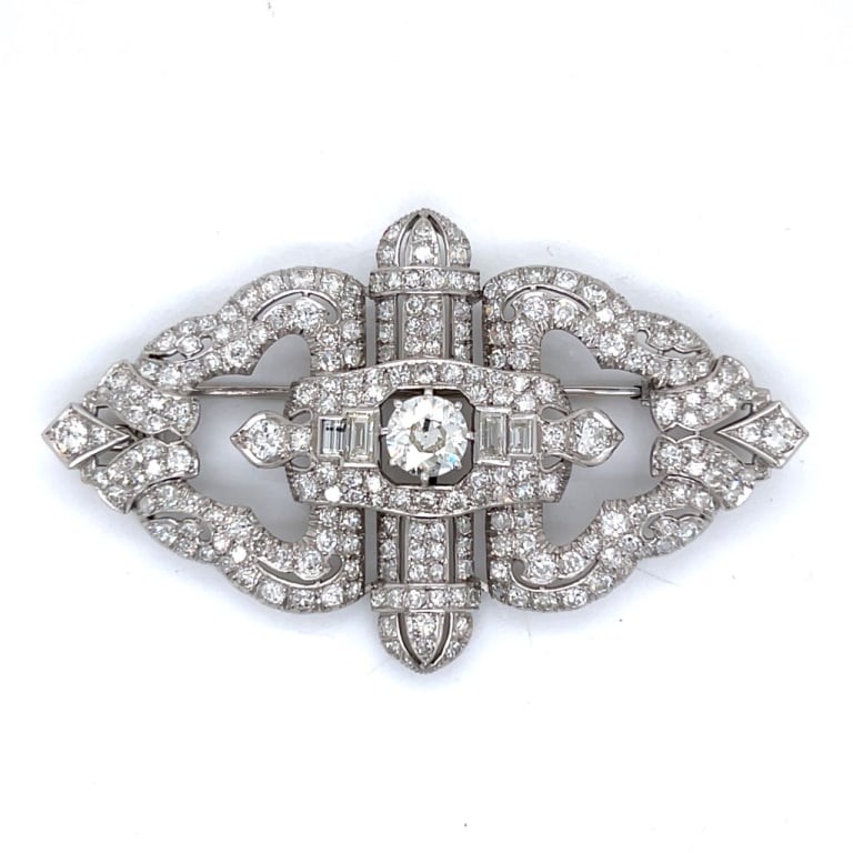 Art Deco Platinum 12.65 Ct. Diamond Brooch (1 of 4)