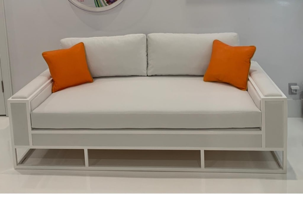 White Powder Coated Custom Sofa: White Powder Coated Custom Sofa Dimensions: 72" long PICK UP LOCATION - WEST LA, LOS ANGELES.