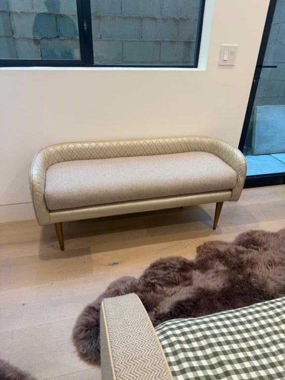 Custom bench quilted leather with wool & cashmere: Custom bench quilted leather with wool and cashmere Dimensions: Seat 52" long x 20" deep x 18" Seat height PICK UP LOCATION - WEST LA, LOS ANGELES