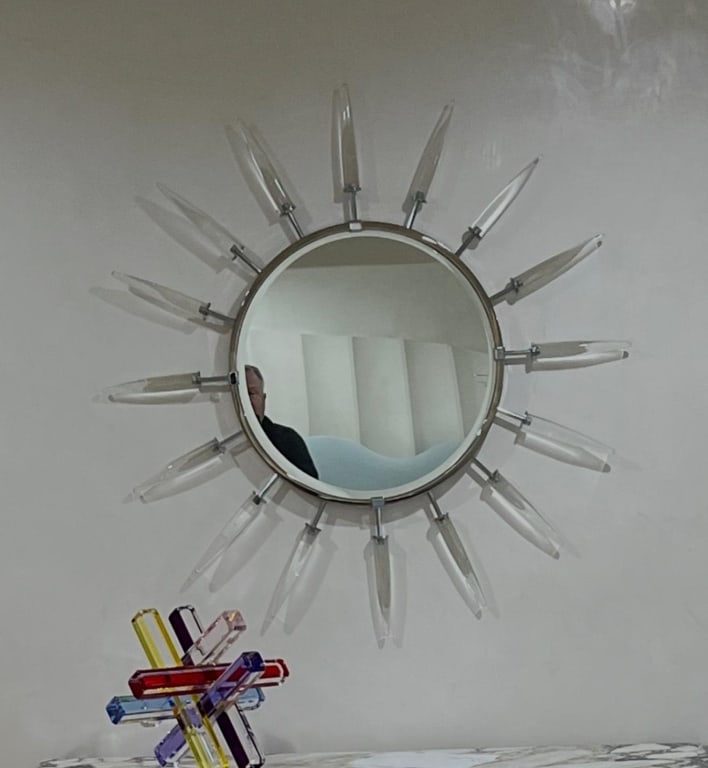 Chrome and crystal spike mirror: Chrome and crystal spike mirror Dimensions: 48" diameter PICK UP LOCATION - WEST LA, LOS ANGELES
