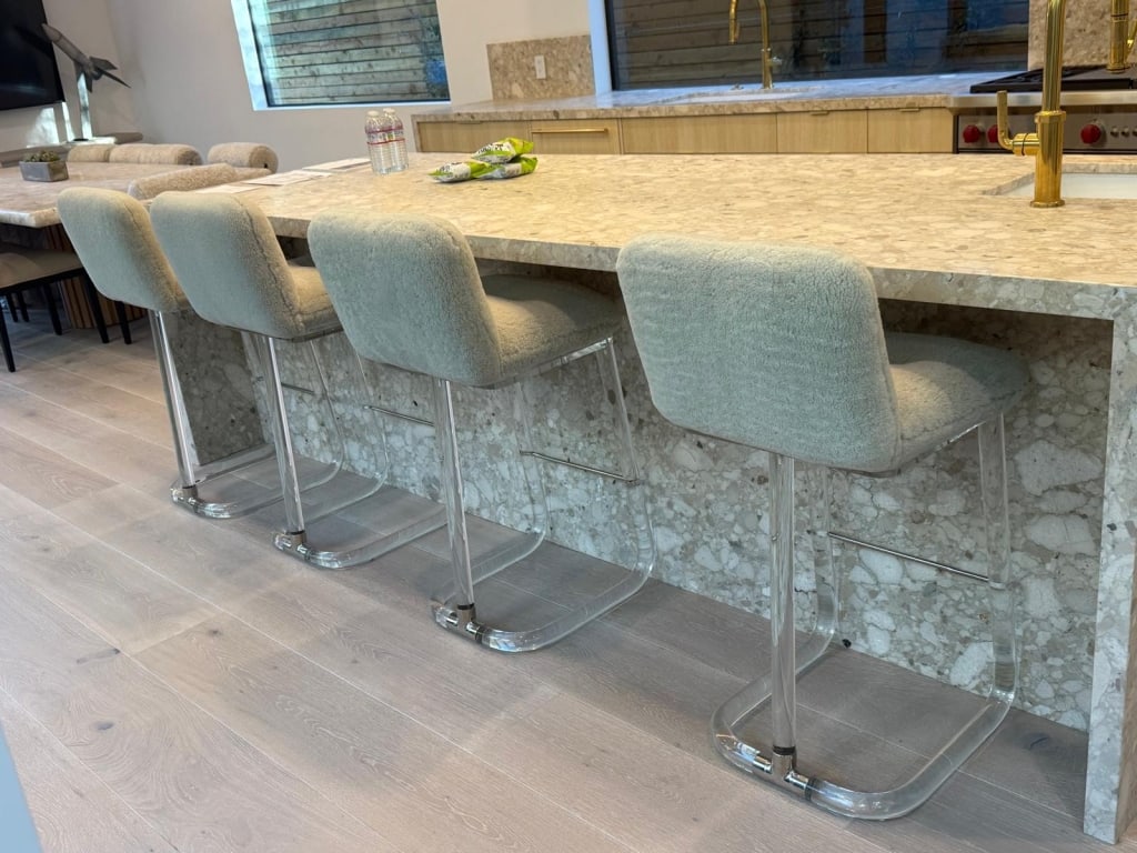 Lion in the frost signed lucite /chrome bar stools: Lion in the frost signed lucite / chrome and newly upholstered shearling bar stools PICK UP LOCATION - WEST LA, LOS ANGELES