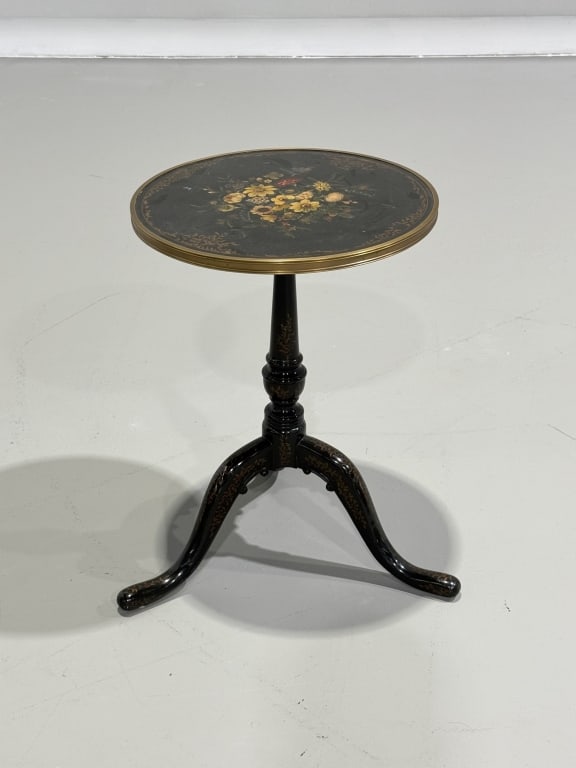Fine French Napolean III Style Table: Fine French Napolean III Style Table. Brass lip. Very Fine. 26 inches high x 19 inches diameter.