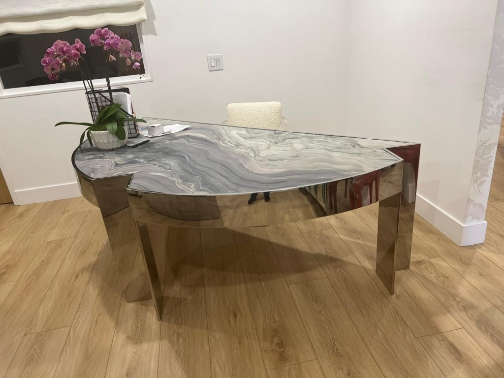 Leon Rosen desk chrome with marble insert: Leon Rosen desk chrome with marble insert PICK UP LOCATION - WEST LA, LOS ANGELES