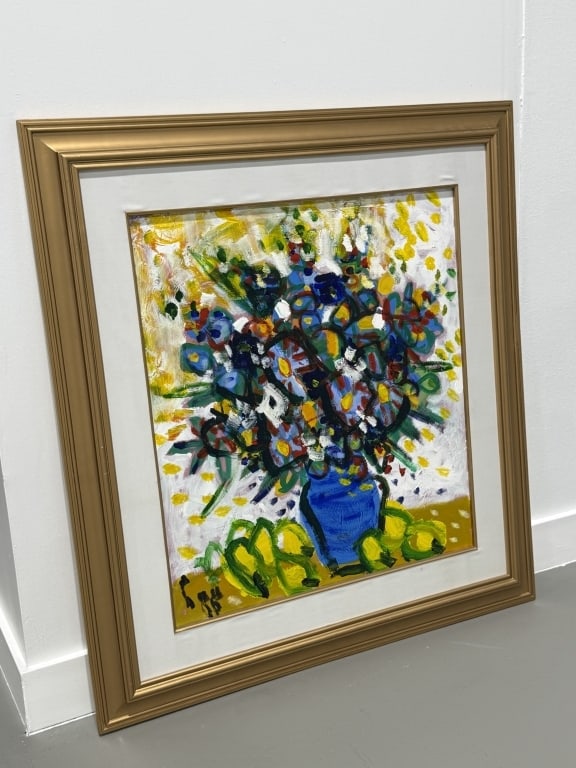 Tran Luu Hau Vietnamese, 1928-2020: Tran Luu Hau Vietnamese, 1928-2020 oil on canvas. Signed Lower Left. Circa 2006. Still Life Floral Design with lemmon. Large. Art work Measures 35 1/2 inches high x 31 3/8 inches wide. Framed