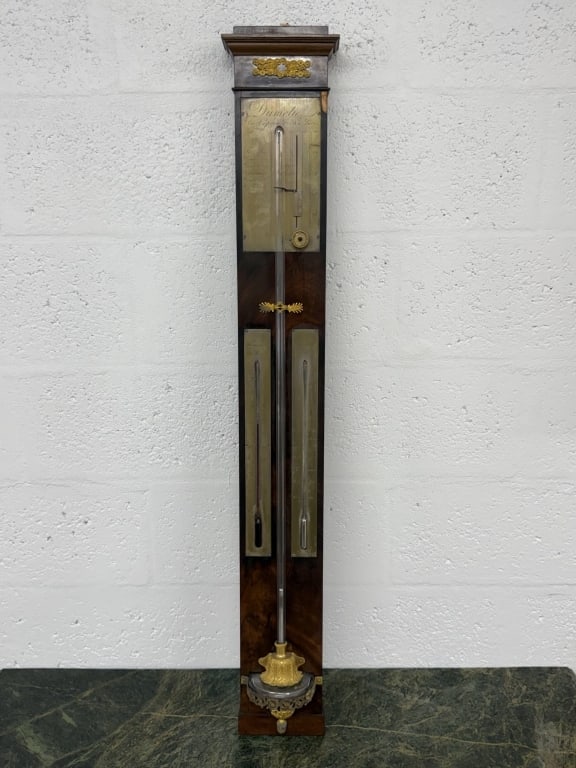 Dumotiez Paris, Barometer & Mercury Thermometer: Dumotiez Paris, Barometer & Mercury Thermometer. Bronze Mounts. French 19th Century. Top Quality. Measures Dumotiez, Rue Copeau, No 31 a Paris. 40 inches high x 5 1/2 inches wide.