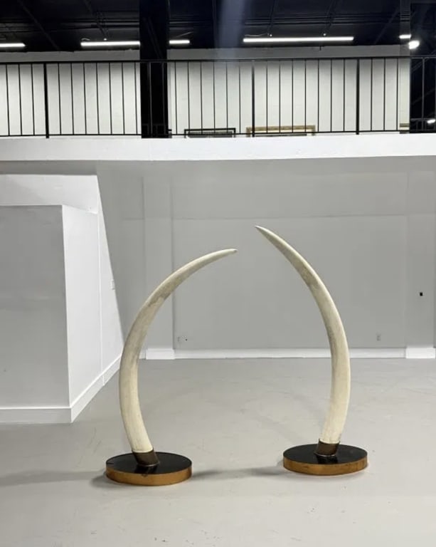 Pair of Chinese Carved Tusk: Pair of Chinese Carved Tusk. 75 inches high x 26 inches wide x 15 inches deep