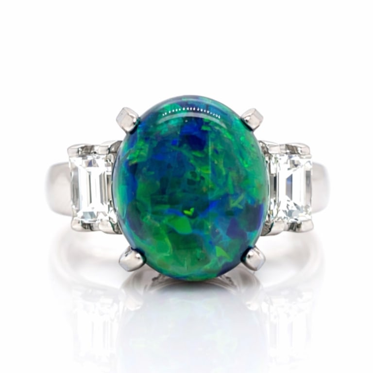 Platinum 3.53 Ct. Opal & Diamond Ring (1 of 4)