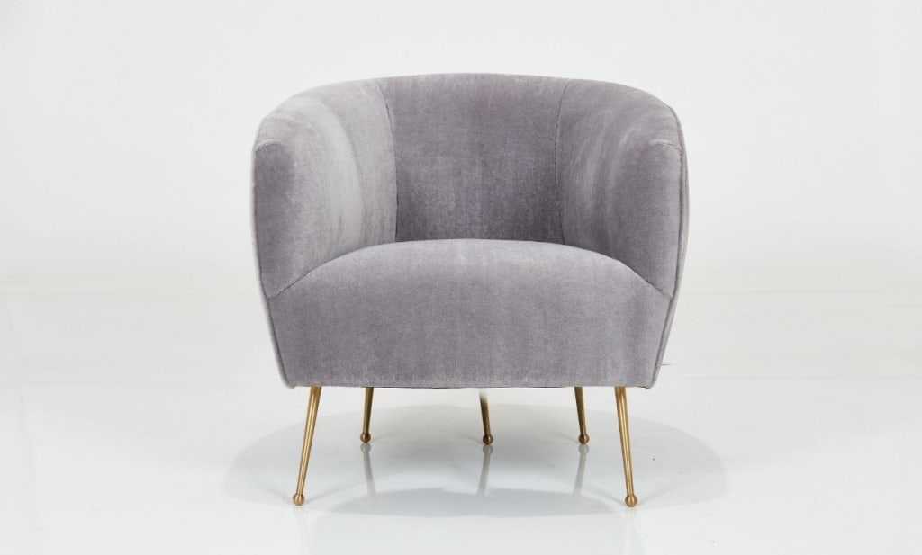 Custom, Barrel-Back Easy Chair: CUSTOM Barrel-back easy chair, 21st century Mohair, brass. Custom-made, Los Angeles, CA. 32" H x 33.5" W x 29" D Seat height: 19" PICK UP LOCATION - WEST LA, LOS ANGELES