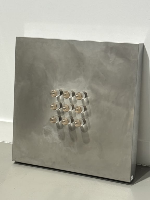 Angelo Brotto Wall Light 27 in high x 27 in: Angelo Brotto Wall Light 27 inches high x 27 inches wide. Italy Circa 1970s, Stainless steel