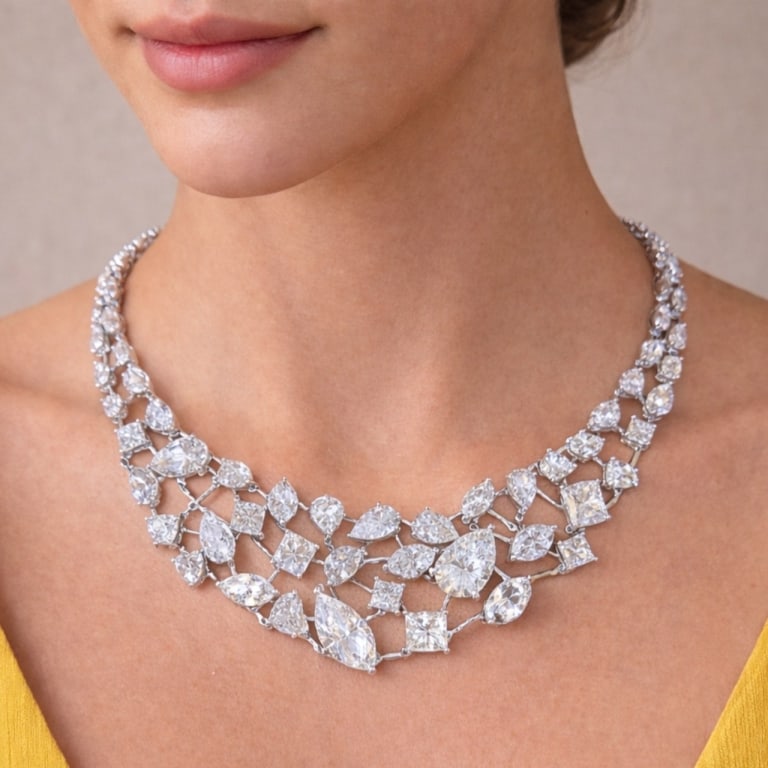 Platinum 52.50 Ct. Diamond Necklace: Item # 13336 Platinum 52.50 Ct. Diamond Necklace Weighing 52.1 grams Set with 65 Diamonds weighing app. 52.50 Ct. F-I Color, SI1-I1 Clarity 16.5 inches in length