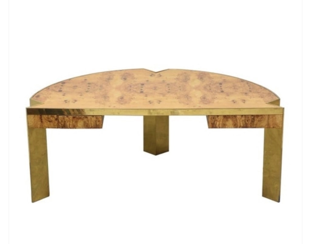 Leon Rosen for Pace Burl & Brass Desk: Leon Rosen for Pace Burl & Brass Desk Measures 27 inches high x 72 inches wide x 30 inches.