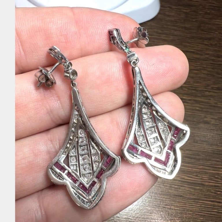 Platinum Ruby & Diamond Earrings - 2
