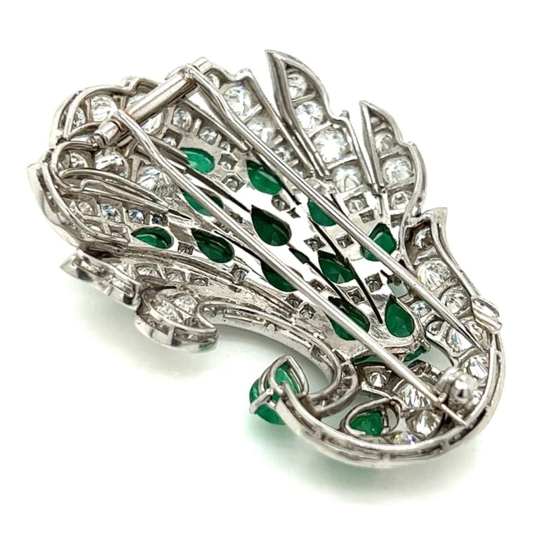 Platinum Emerald & Diamond Brooch - 3