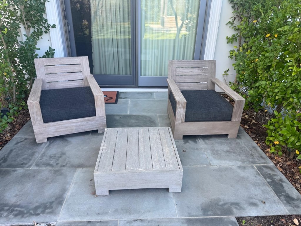 Pair restoration hardware chairs and coffe table (1 of 3)