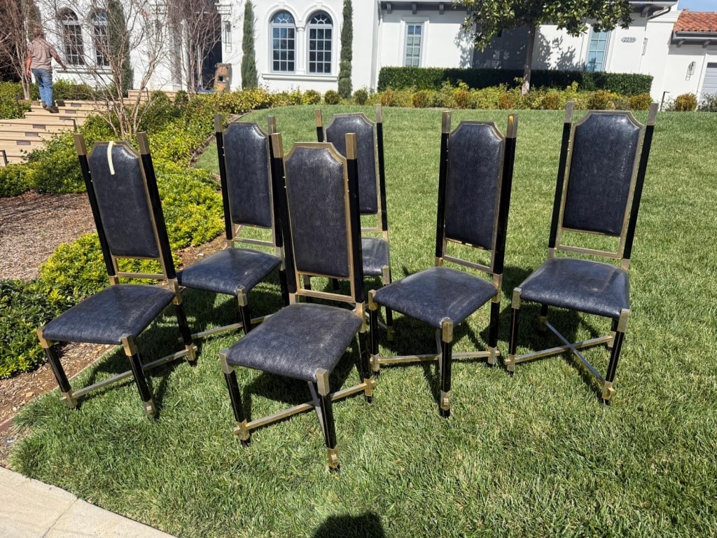 Designer Set of Six Dining Chairs: Designer Set of Six Dining Chairs with Snake-Embossed Calfskin Upholstery PICK UP LOCATION - WEST LA, LOS ANGELES