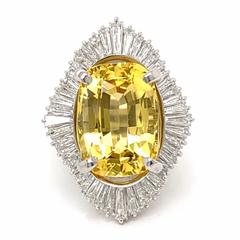 Platinum 13.68 Ct. Certified Sapph & Diamond Ring: Item # 13688 Platinum 13.68 Ct. GPL Certified Ceylon No-heat Yellow Sapphire & Diamond Ring Weighing 18.4 grams Set with a Gem & Pearl Laboratory Certified 13.68 Ct. Ceylon No-heat Yellow Sapphire
