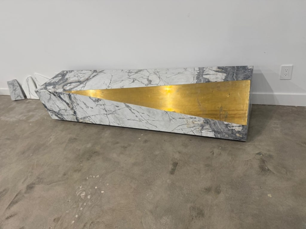 Marble and brass bench: Marble and brass bench Dimensions: 7ft long 22 deep approx PICK UP LOCATION - WEST LA, LOS ANGELES