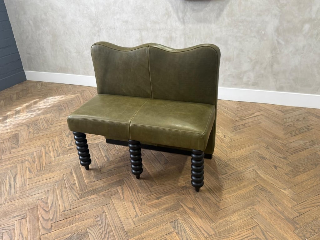 Custom Leather Bench: Custom Leather Bench Dimensions: 32" long x 18" deep Seat height 18" Back height 31" PICK UP LOCATION - WEST LA, LOS ANGELES