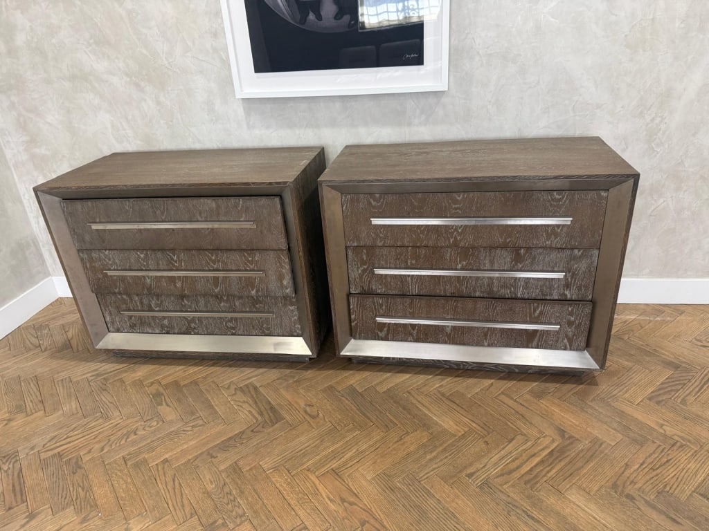 Pair of Andrew Martin dressers: Pair of Andrew martin dressers One of them chipped as shown Dimensions: 39 wide 20 deep 32 high PICK UP LOCATION - WEST LA, LOS ANGELES