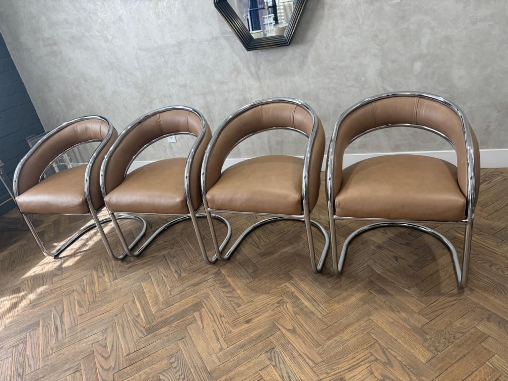 4 vintage Newley upholsterd in leather chairs: 4 vintage Newley upholsterd in leather chrome chairs PICK UP LOCATION - WEST LA, LOS ANGELES