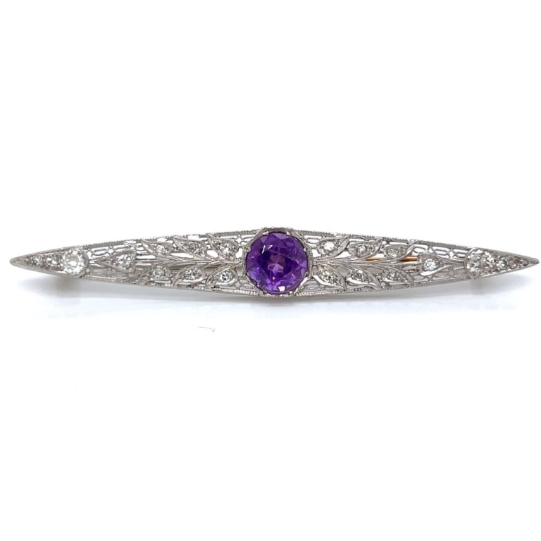 Art Deco Platinum & Gold Amethyst and Diamond Broo (1 of 3)