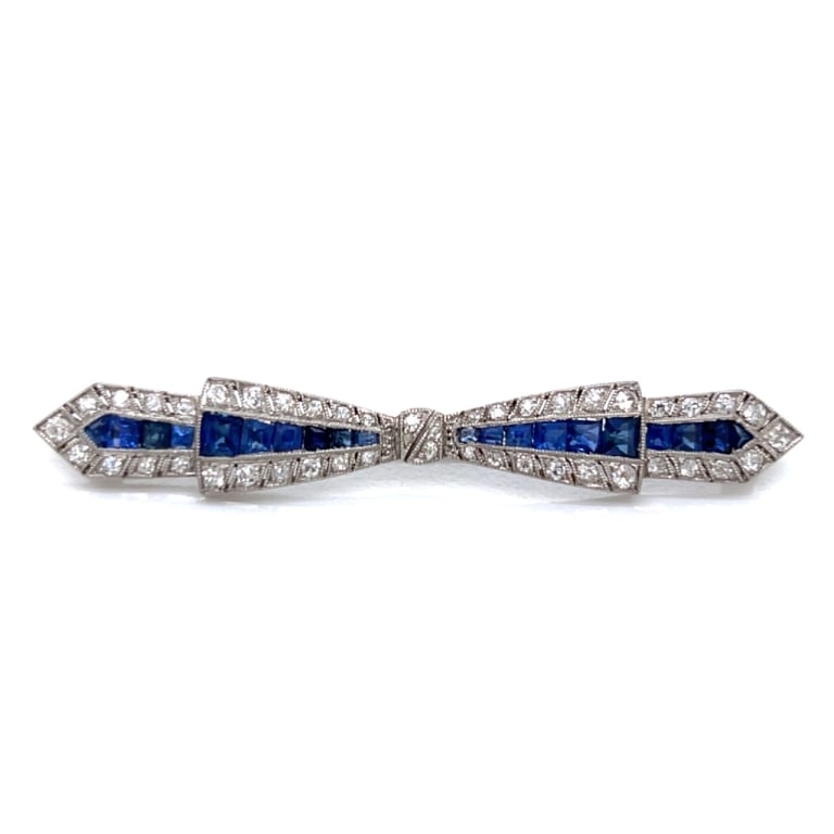 Art Deco Platinum Burma Sapphire & Diamond Brooch (1 of 4)